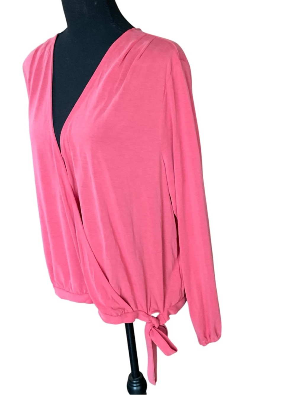 Lucky Brand Pink Wrap Blouse Long Sleeve Tie Hem V-Neck NWT Size XL